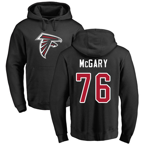 Atlanta Falcons Men Black Kaleb McGary Name And Number Logo NFL Football #76 Pullover Hoodie Sweatshirts